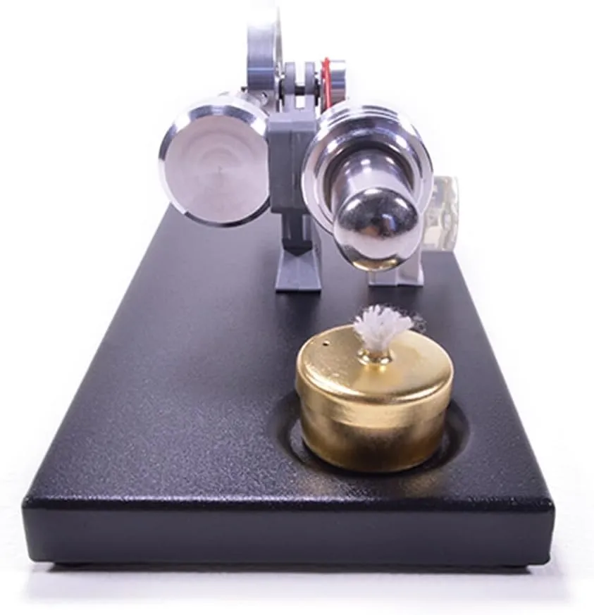 Metal Cylinder Stirling Engine Model Kit, DIY Metal Model with 4 LED Lights and Black Metal Base, Physics Science Engine Toy Set for Adults - Assembly Version