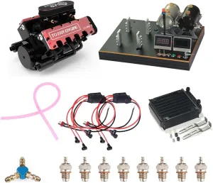Mini V8 Engine Model Kit That Runs, FS-V800 1/10 Full Metal Four-Stroke Engine Model Build Kit for RC Car and Boat, Physical Science Kit for Adults