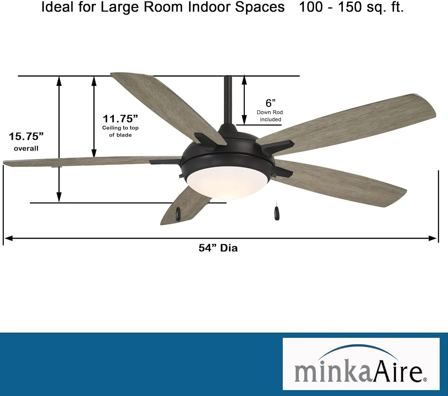 MINKA-AIRE F534L-CL/SG Lun-Aire 54 Inch Ceiling Fan with Integrated LED Light Kit with Pull Chain in Coal Finish