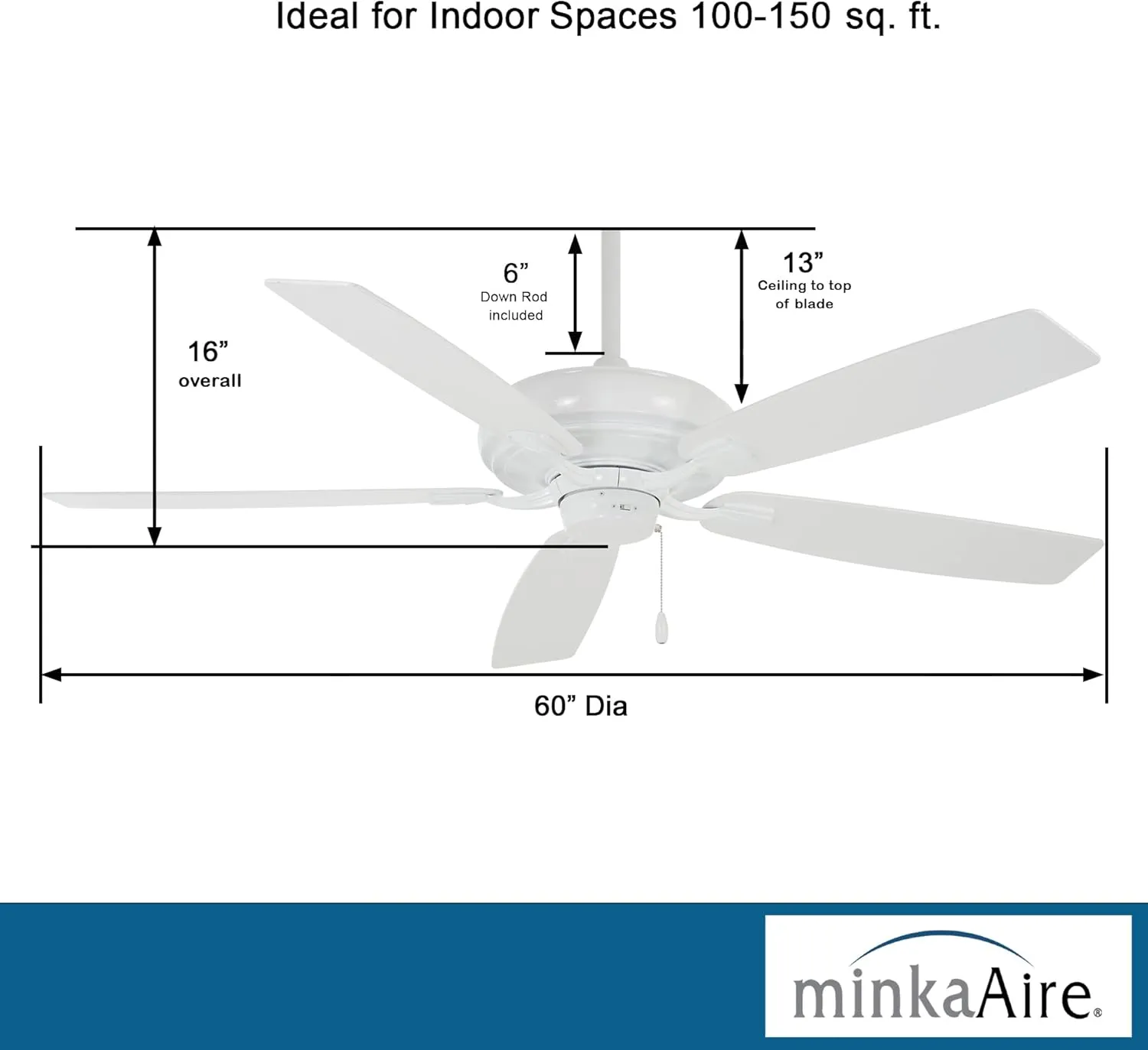 MINKA-AIRE F551-WH Watt 60 Inch Energy Star Rated Ceiling Fan with DC Motor and 4 Speed Pull Chain in White Finish