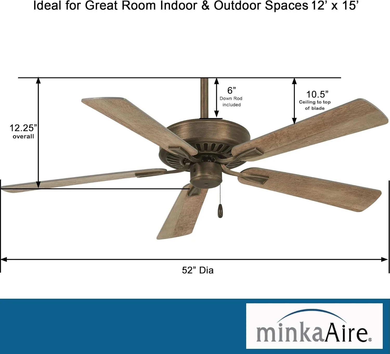 Minka-Aire F556-HBZ Contractor Plus 52 Inch Pull Chain Ceiling Fan in Heirloom Bronze Finish