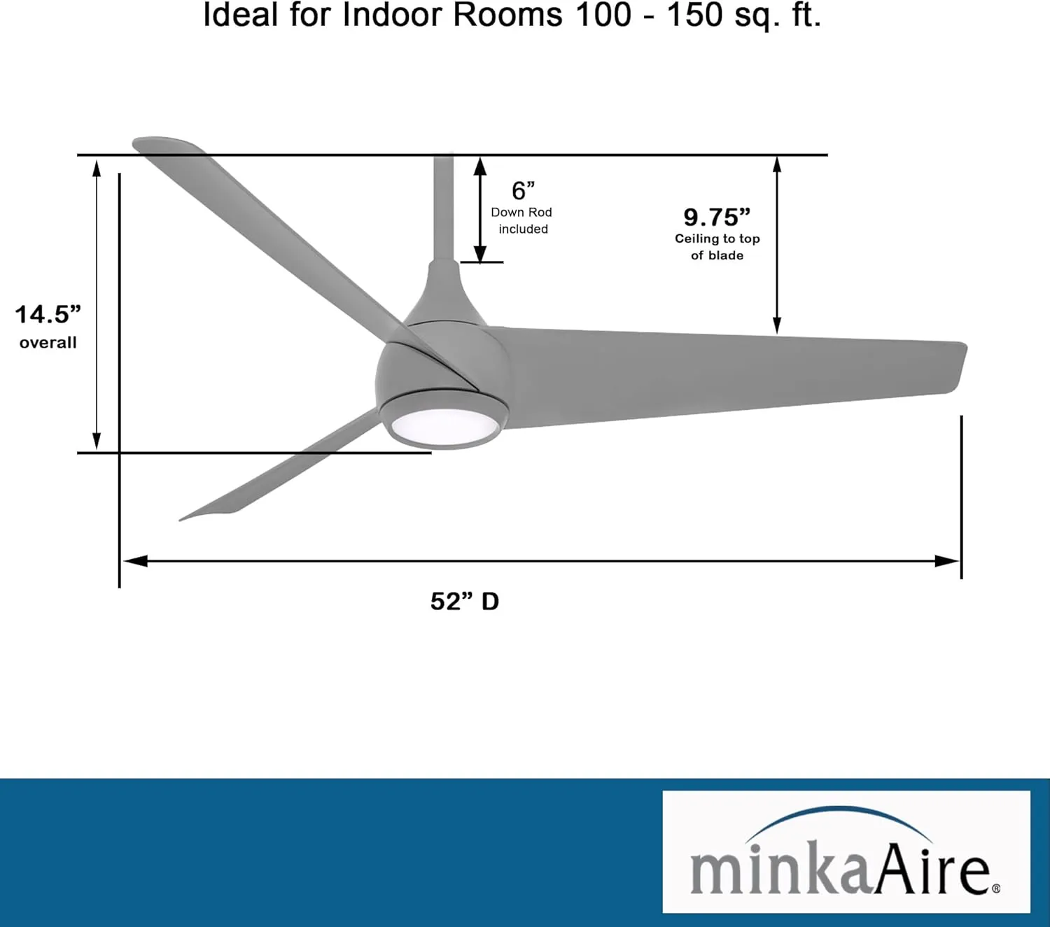 Minka Aire F678L-GRY Twist 52" Ceiling Fan with LED Lights and Remote Control, Grey