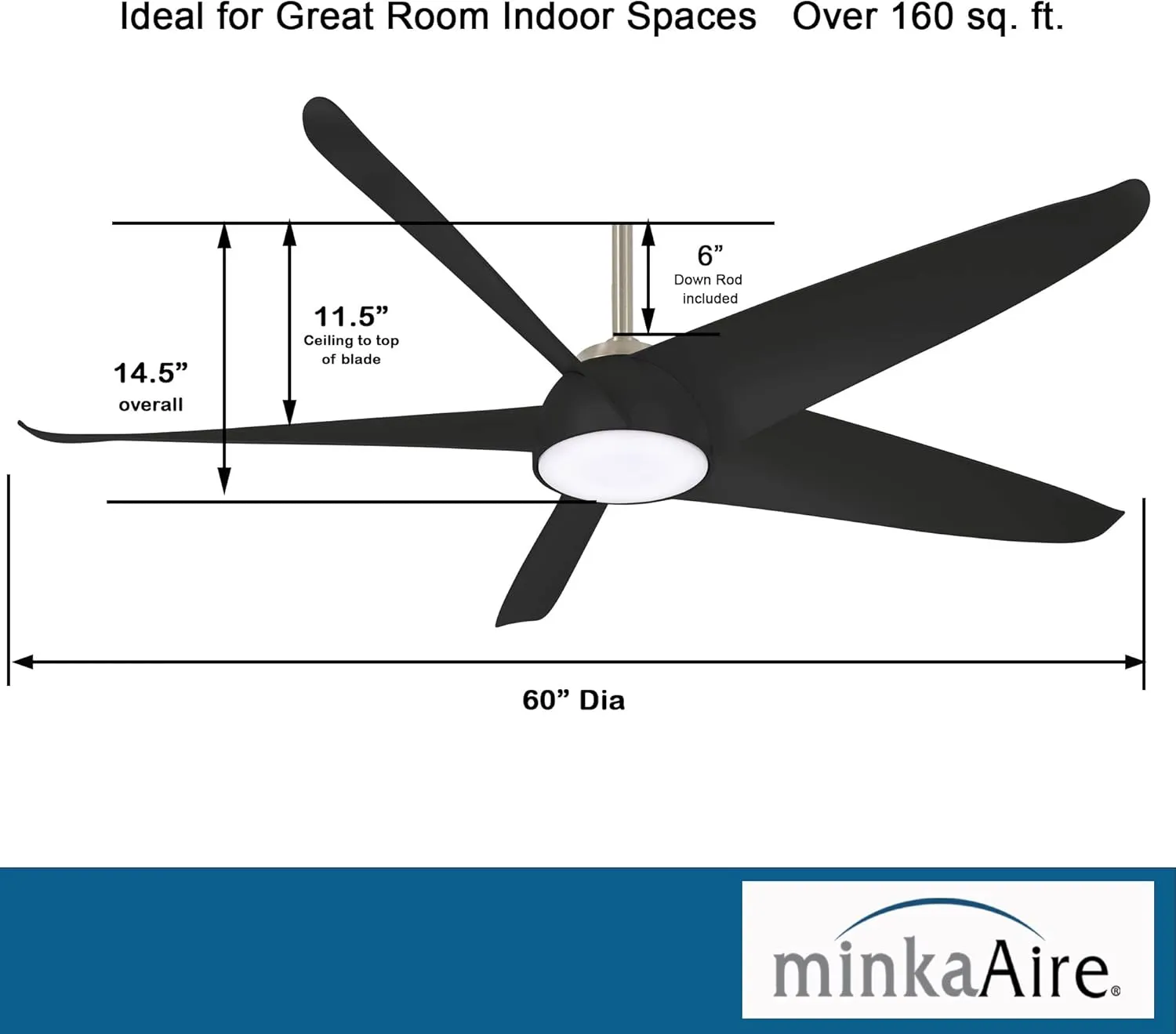 Minka-Aire F771L-BN/CL Ellipse 60" Ceiling Fan with LED Lights, Brushed Nickel/Coal