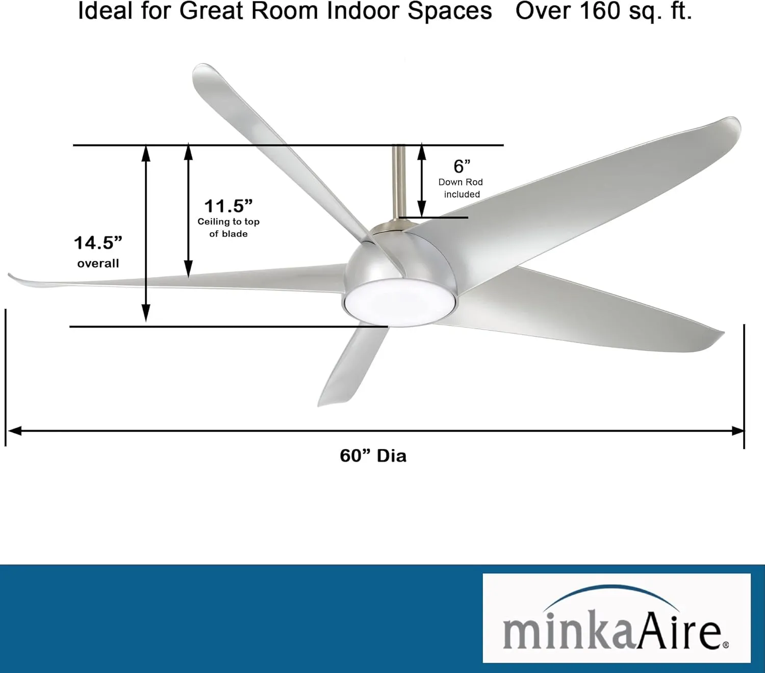 Minka-Aire F771L-BN/SL Ellipse 60" Ceiling Fan with LED Lights, Brushed Nickel