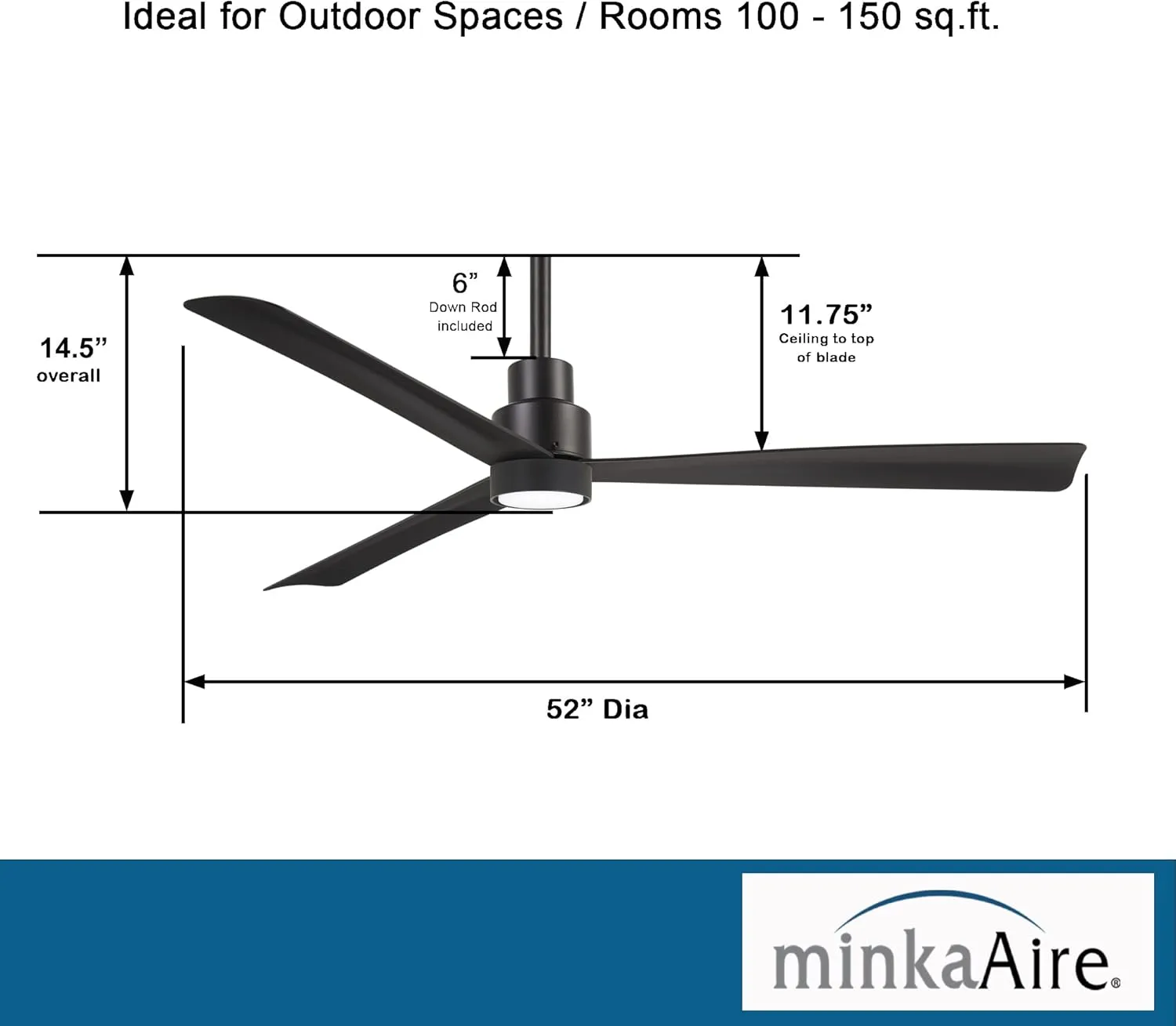 MINKA-AIRE F787-CL Simple with LED Light 52 Inch Outdoor 3 Blade Ceiling Fan with DC Motor in Coal Finish…