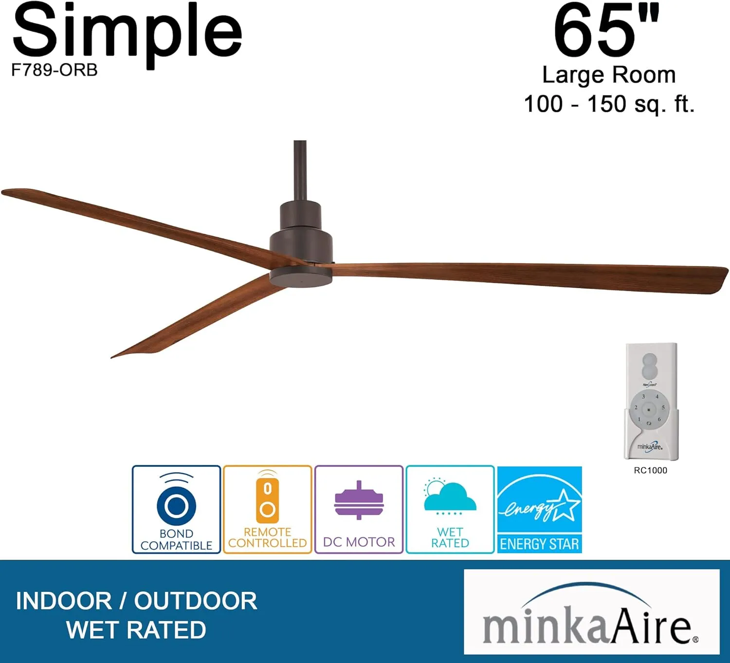 MINKA-AIRE Simple XL 65" Outdoor Ceiling Fan F789-ORB - Oil Rubbed Bronze