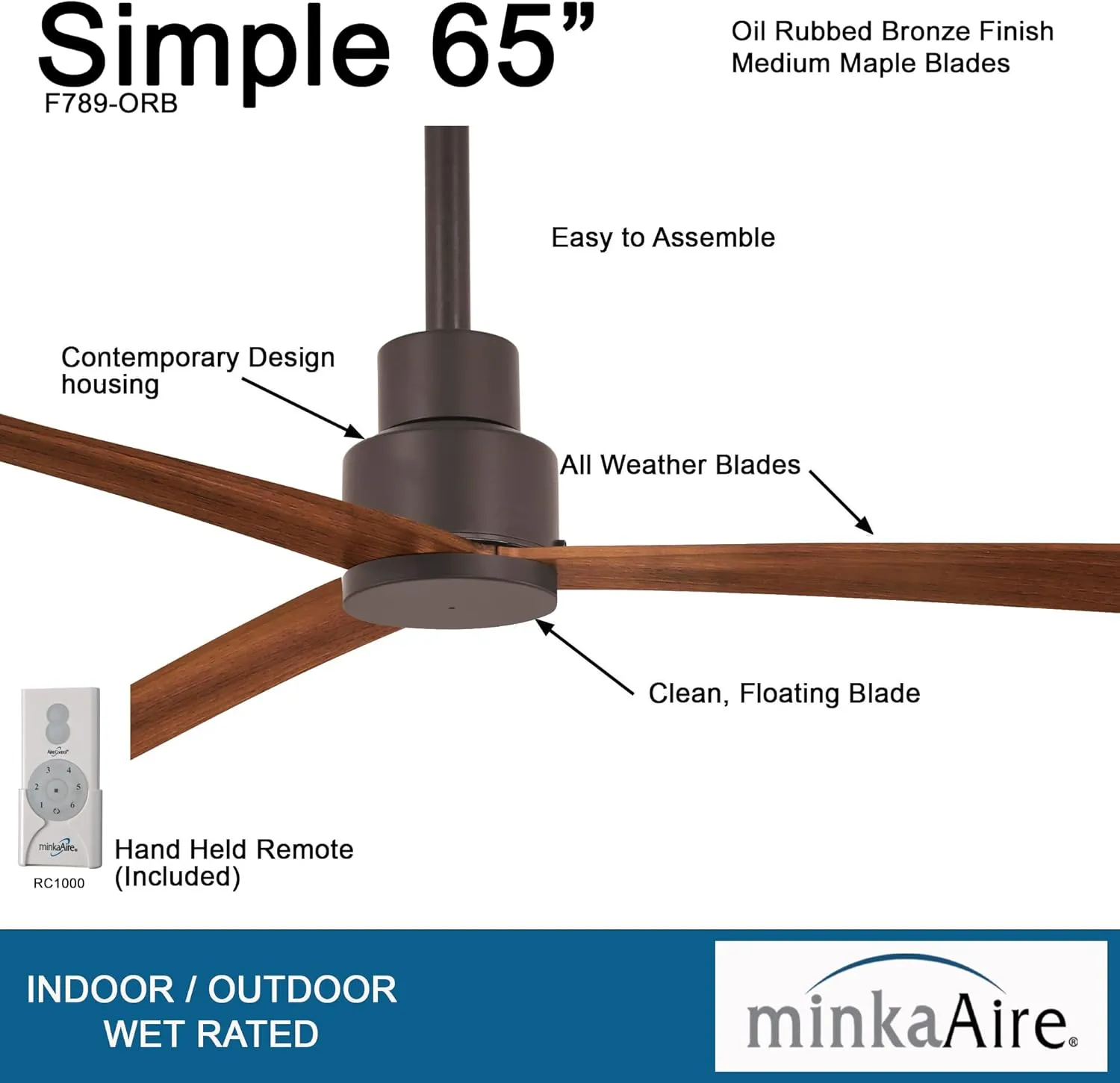 MINKA-AIRE Simple XL 65" Outdoor Ceiling Fan F789-ORB - Oil Rubbed Bronze
