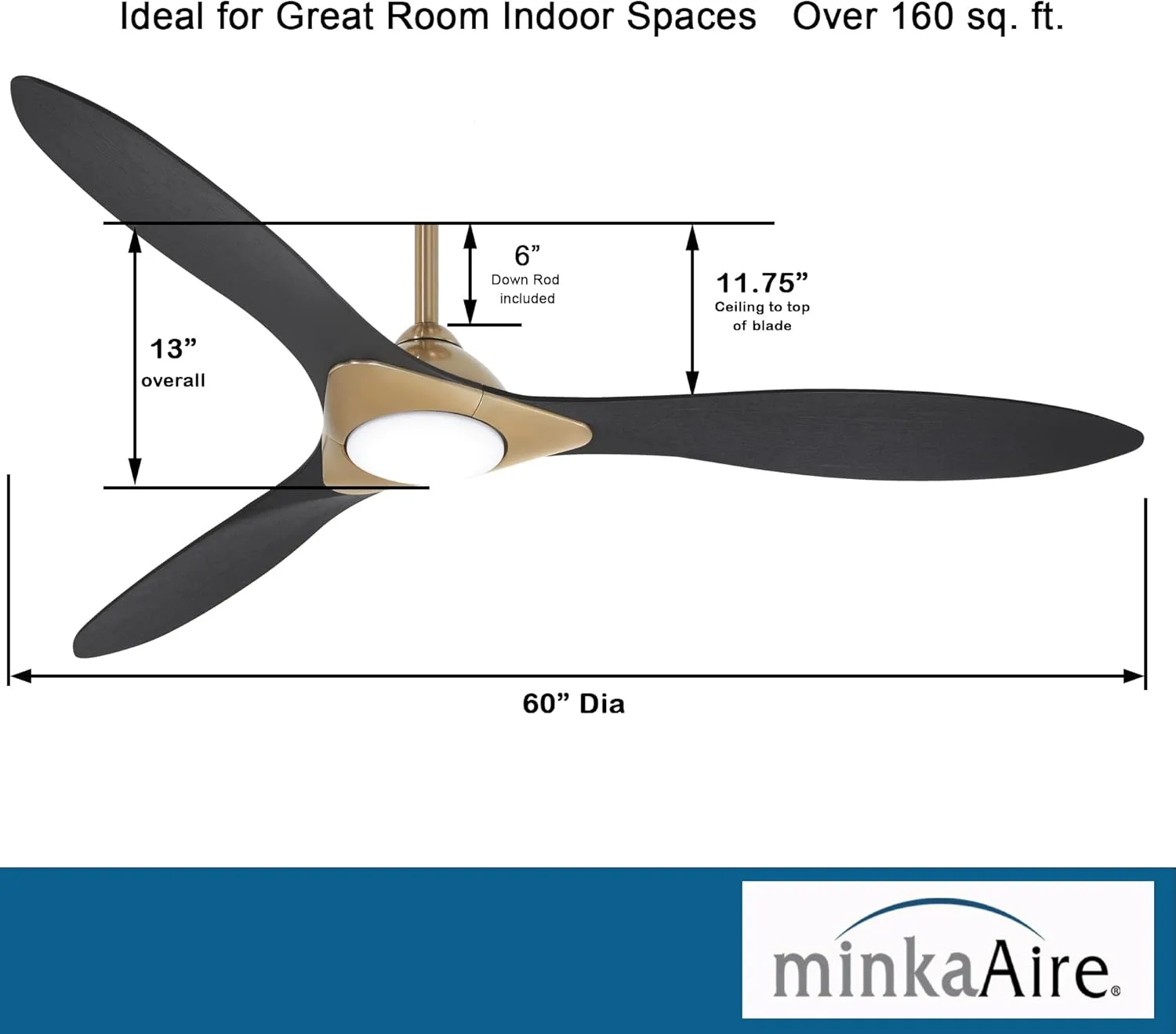 MINKA-AIRE Sleek Fan in Satin Brass/Coal
