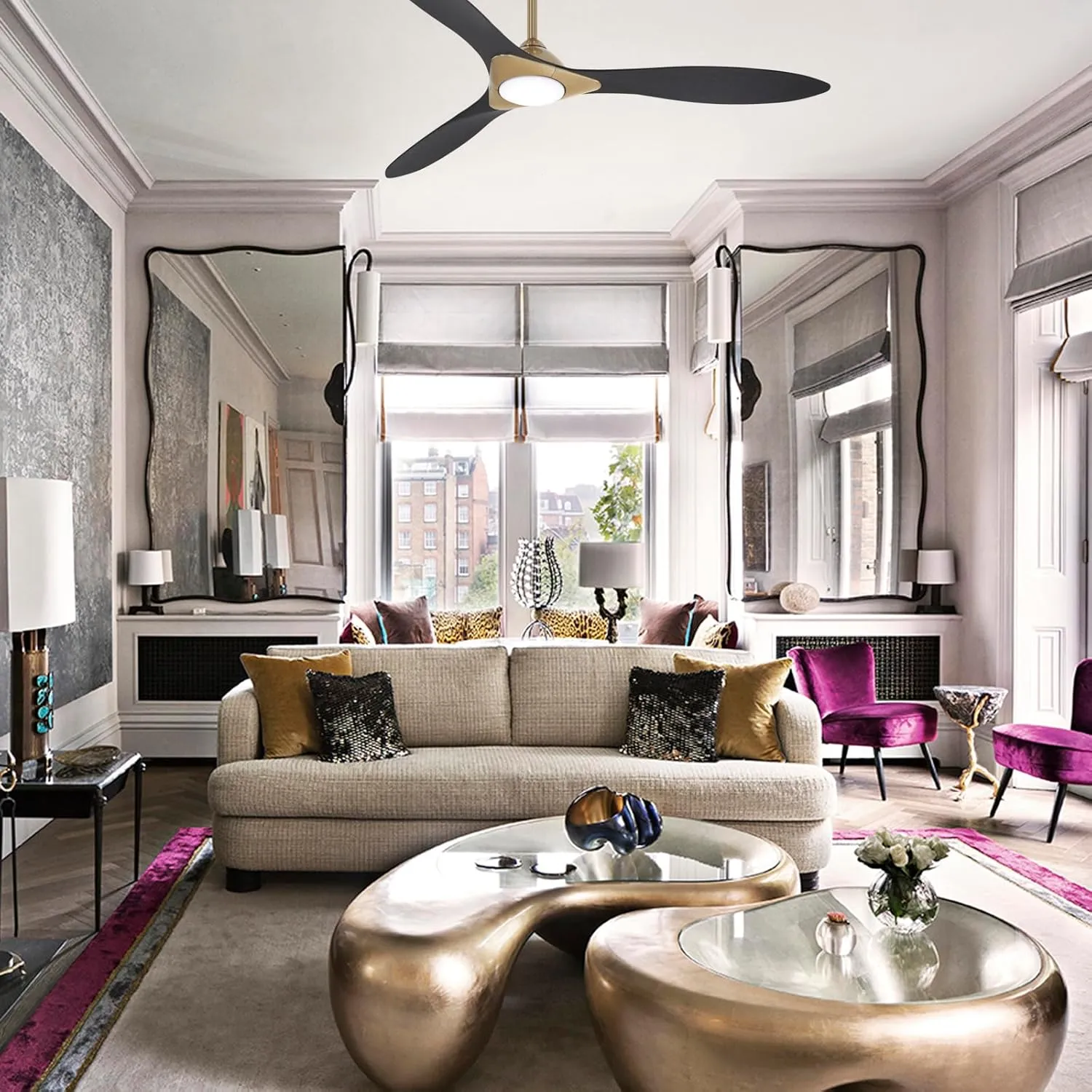 MINKA-AIRE Sleek Fan in Satin Brass/Coal