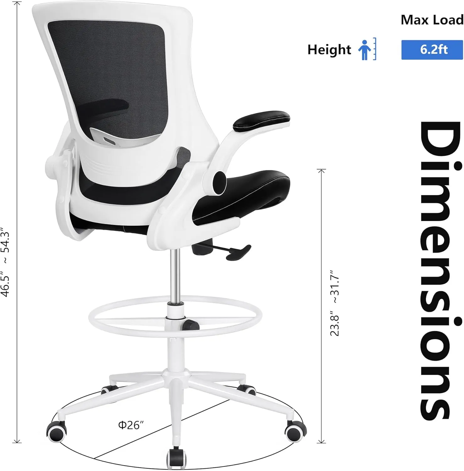 Misolant Drafting Chair, Tall Office Chair for Standing Desk, High Office Chair with Adjustable Lumbar Support and Footrest Ring, Standing Desk Chairs Adjustable Height