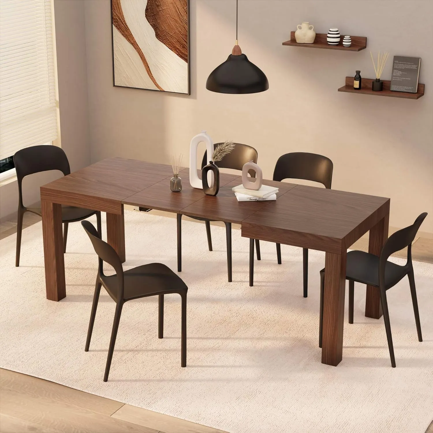 Mobili Fiver, First Extendable Table, 47,2(77,6) x31,5 in,Walnut, for 6-8 People, Expandable Dining Table for Kitchen, Living Room, Italian Furniture