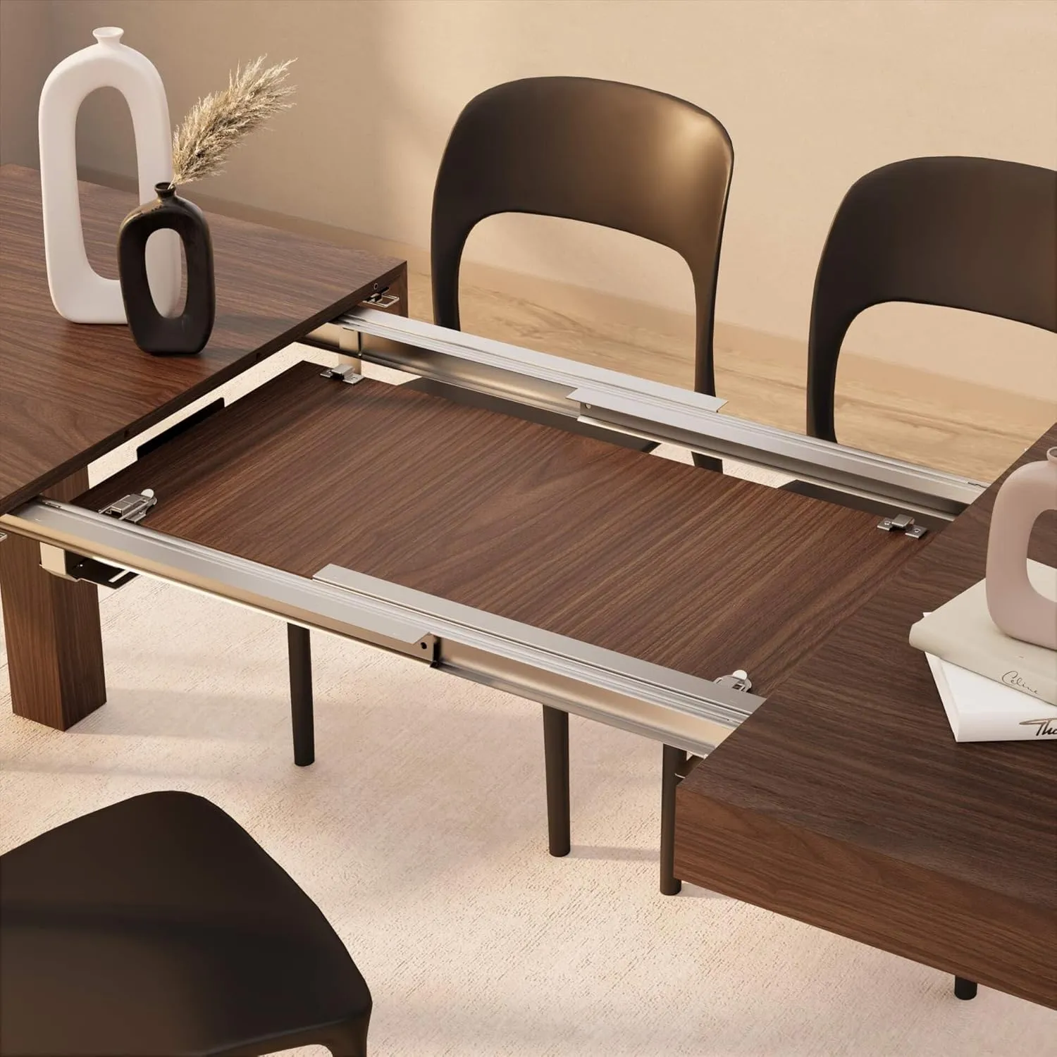 Mobili Fiver, First Extendable Table, 47,2(77,6) x31,5 in,Walnut, for 6-8 People, Expandable Dining Table for Kitchen, Living Room, Italian Furniture