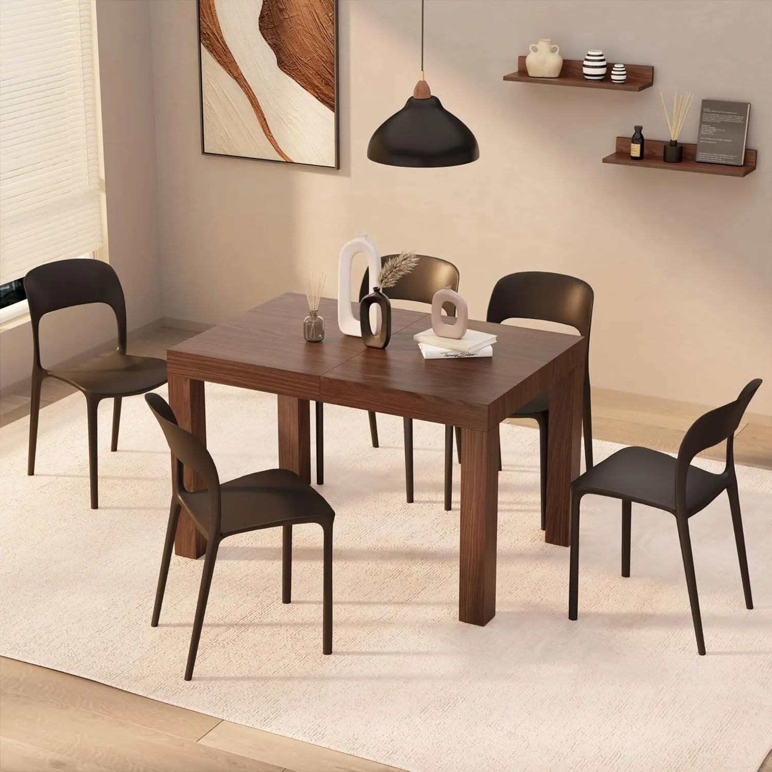 Mobili Fiver, First Extendable Table, 47,2(77,6) x31,5 in,Walnut, for 6-8 People, Expandable Dining Table for Kitchen, Living Room, Italian Furniture
