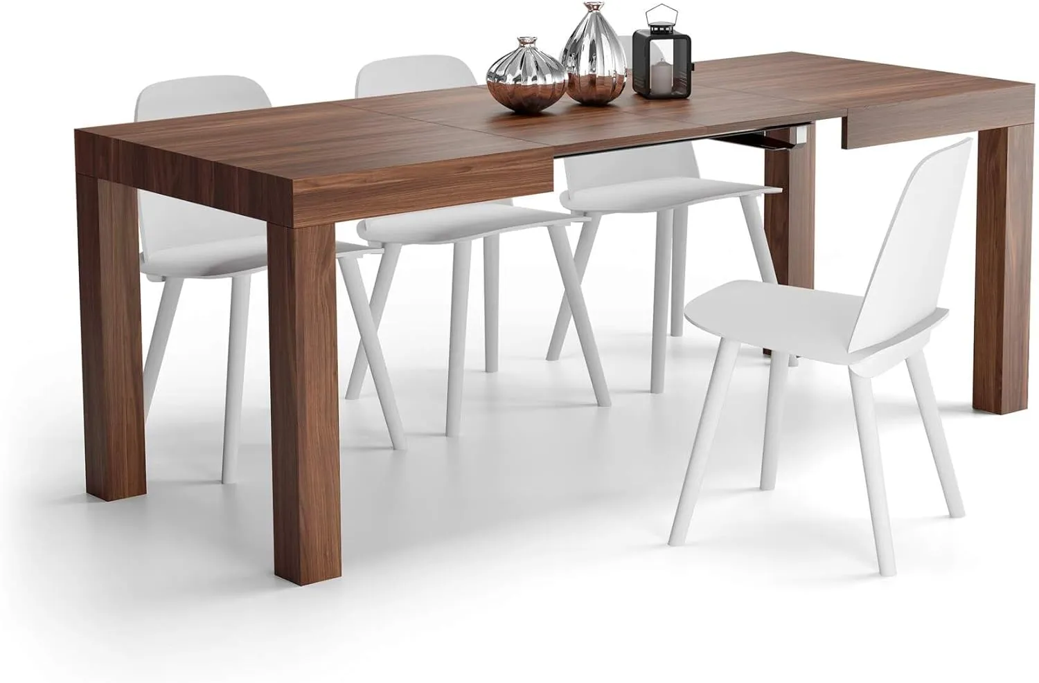 Mobili Fiver, First Extendable Table, 47,2(77,6) x31,5 in,Walnut, for 6-8 People, Expandable Dining Table for Kitchen, Living Room, Italian Furniture