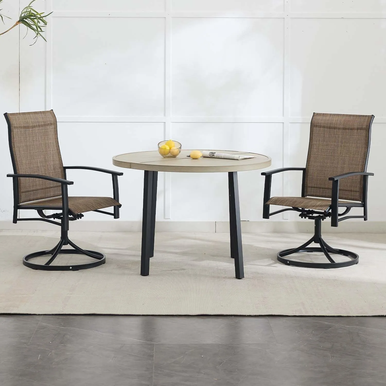 Mocha Outdoor Swivel Dining Chair Set of 2, All Weather Patio Dining Chair with Textilene High Back and Metal Frame for Backyard, Lawn Garde and Deck