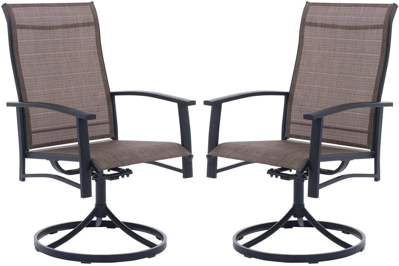 Mocha Outdoor Swivel Dining Chair Set of 2, All Weather Patio Dining Chair with Textilene High Back and Metal Frame for Backyard, Lawn Garde and Deck