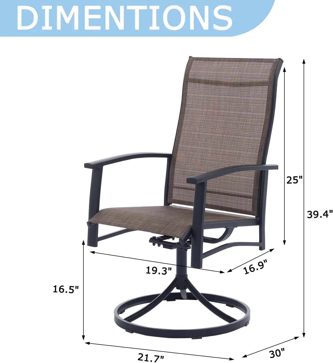 Mocha Outdoor Swivel Dining Chair Set of 2, All Weather Patio Dining Chair with Textilene High Back and Metal Frame for Backyard, Lawn Garde and Deck