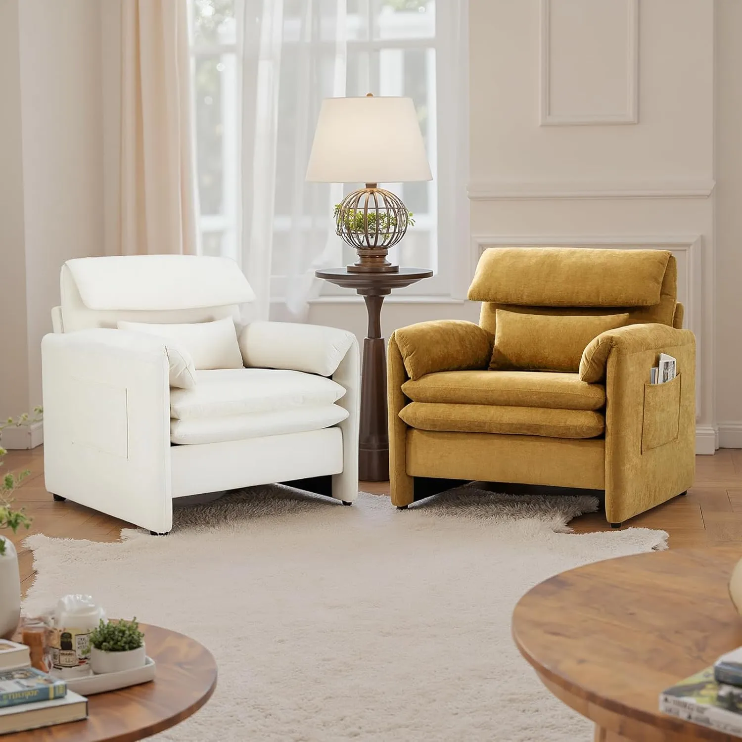 Modern Accent Chairs Set of 2 for Living Room, Upholstered Arm Chair Reading Chair, Single Sofa with Pillow for Kids, Bedroom, Apartment
