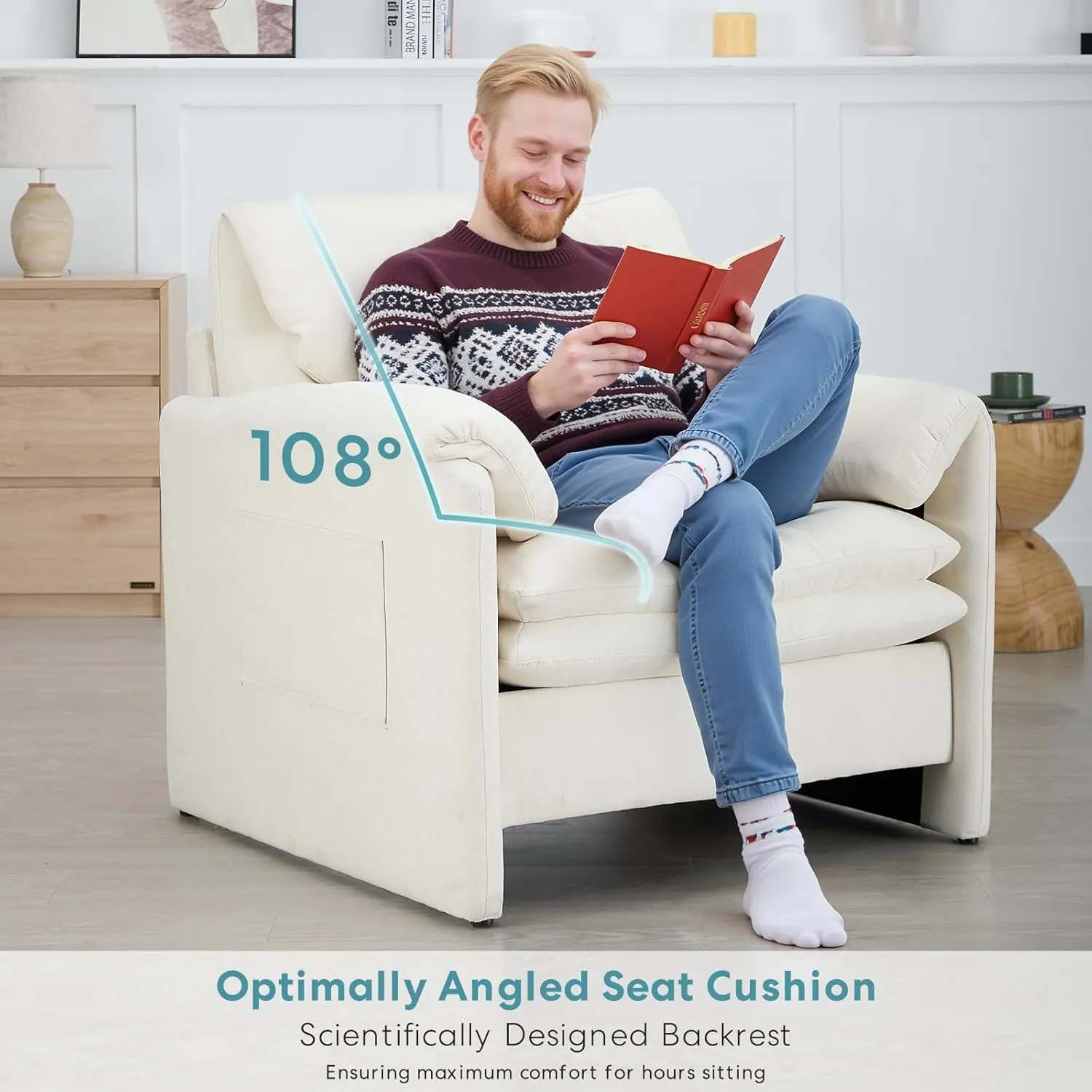 Modern Accent Chairs Set of 2 for Living Room, Upholstered Arm Chair Reading Chair, Single Sofa with Pillow for Kids, Bedroom, Apartment