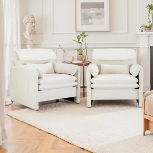 Modern Accent Chairs Set of 2 for Living Room, Upholstered Arm Chair Reading Chair, Single Sofa with Pillow for Kids, Bedroom, Apartment