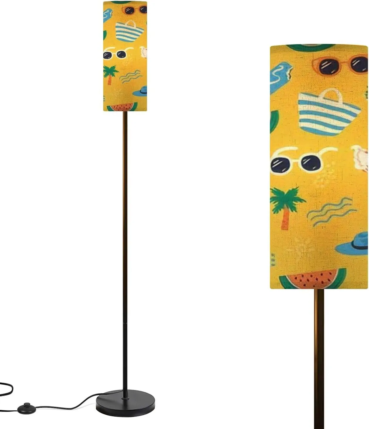 Modern Floor Lamps for Living Room Colorful Seamless Summer Hand Drawn Beach Elements Such as Standing Lamps with Linen Lampshade Tall Lamp Metal Pole Lamp for Bedroom Office Reading