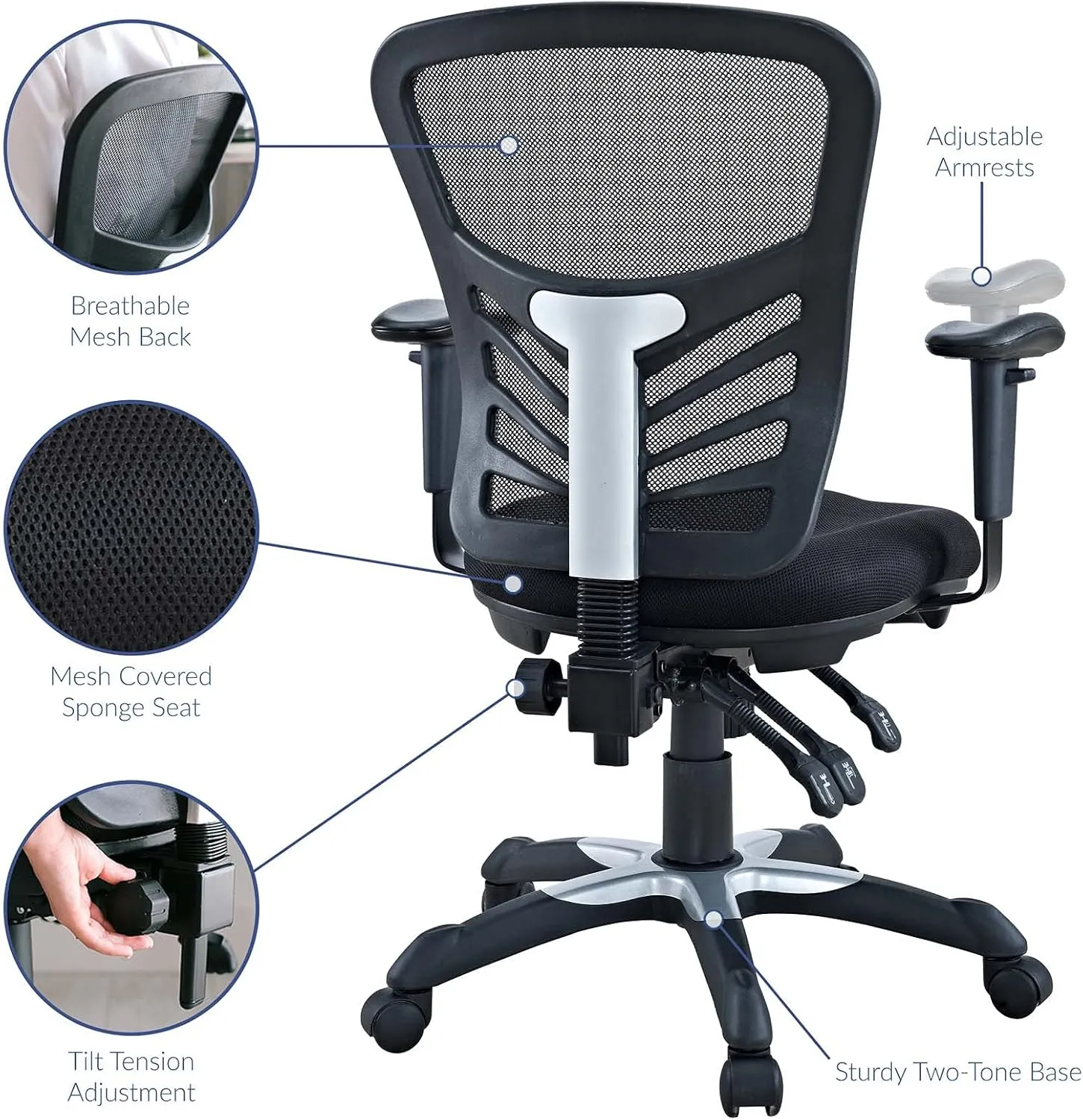 Modway EEI-757-BLK Articulate Ergonomic Mesh Office Chair in Black