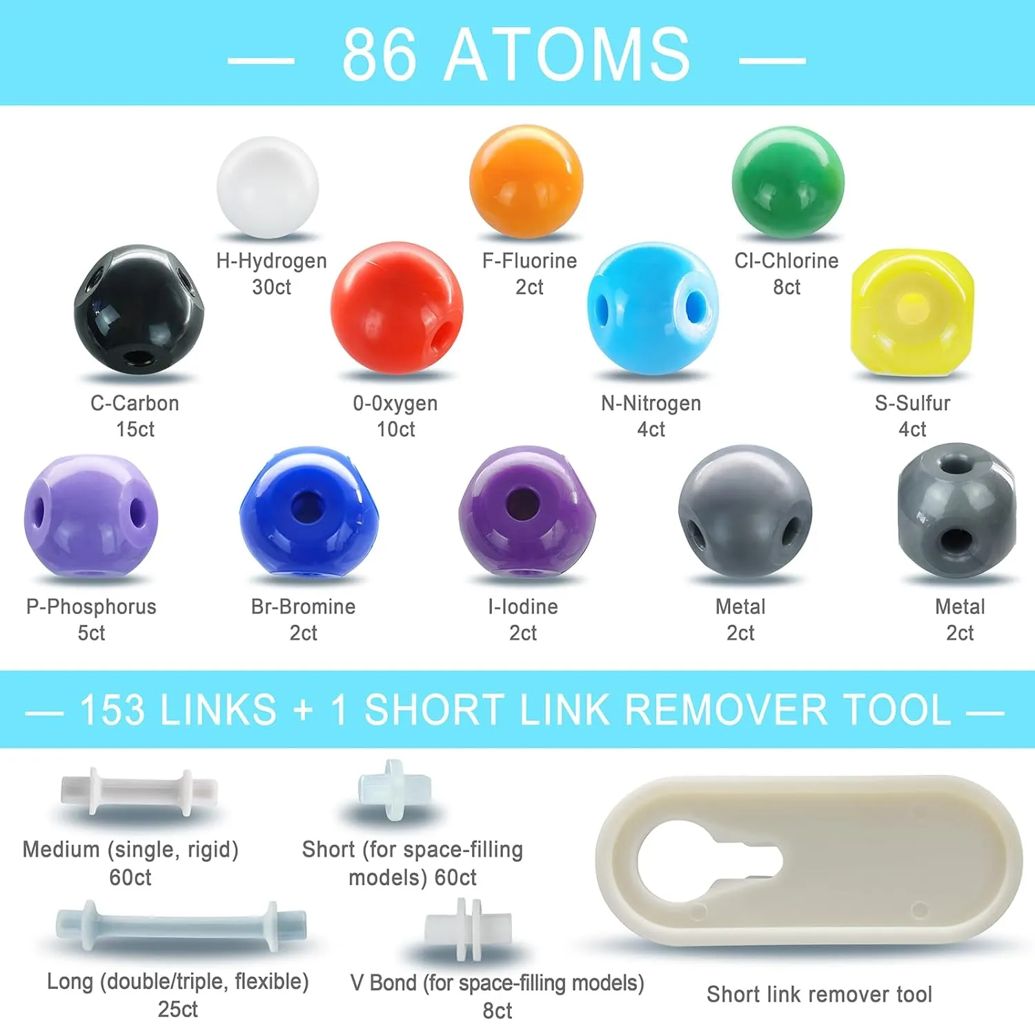 Molecular Model Kit, Organic and Inorganic Chemistry Atom and Molecule Models, for Teachers to Teach and Improve Learning Interest, 240 Pieces, Disassembly and Assembly