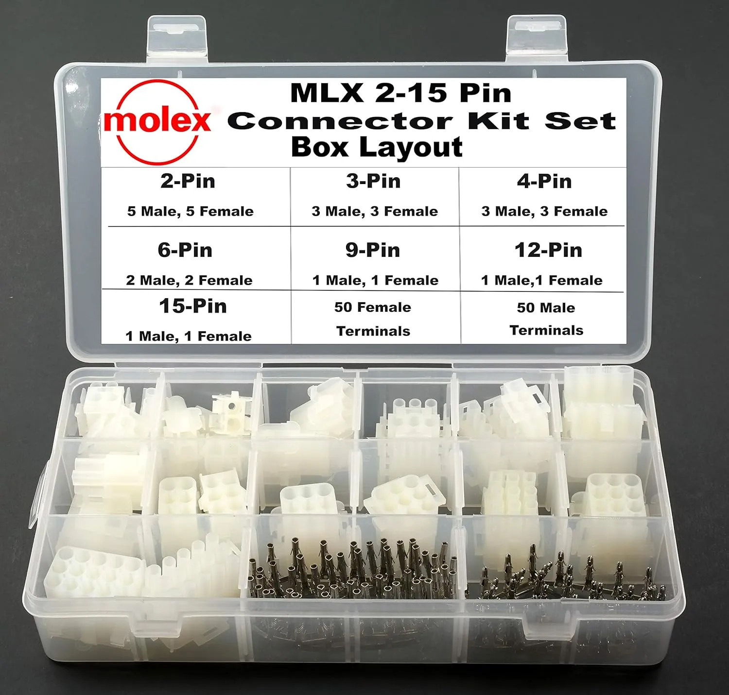 Molex 2-15 Pin ~14.0A~ Connector Kit (130pcs (MLX) ~20Amp)