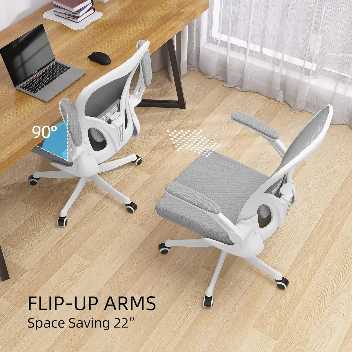 Monhey Office Chair Ergonomic Desk Chair with Lumbar Support&Headrest&Flip-up Arms Height Adjustable Rocking Swivel High Back Computer Chair Warm Taupe Mesh Study Chair (01White Gray)