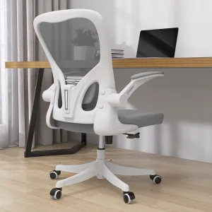 Monhey Office Chair Ergonomic Desk Chair with Lumbar Support&Headrest&Flip-up Arms Height Adjustable Rocking Swivel High Back Computer Chair Warm Taupe Mesh Study Chair (01White Gray)