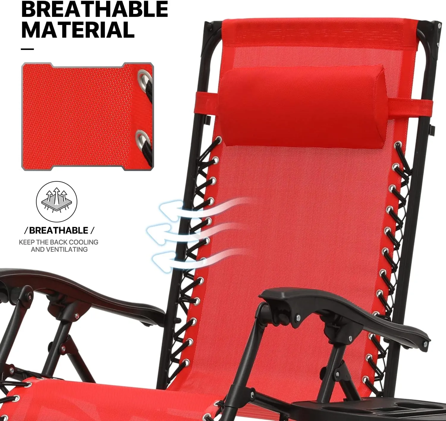 MoNiBloom Zero Gravity Chair Set of 2 with Canopy Shade, Patio Folding Anti Gravity Recliner, Foldable Outdoor Lounger with Cup Holder Tray for Beach Camping, Red