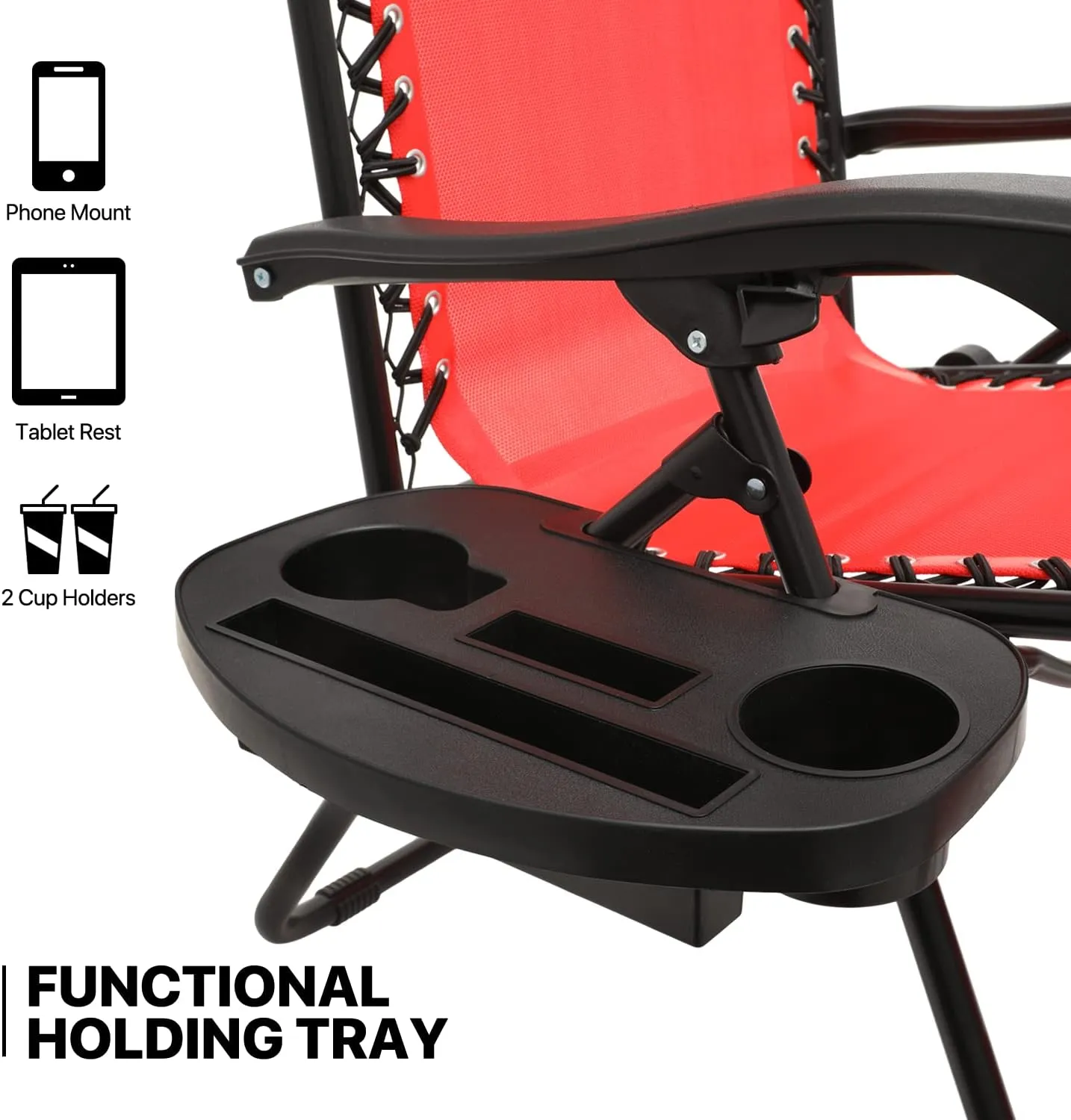 MoNiBloom Zero Gravity Chair Set of 2 with Canopy Shade, Patio Folding Anti Gravity Recliner, Foldable Outdoor Lounger with Cup Holder Tray for Beach Camping, Red