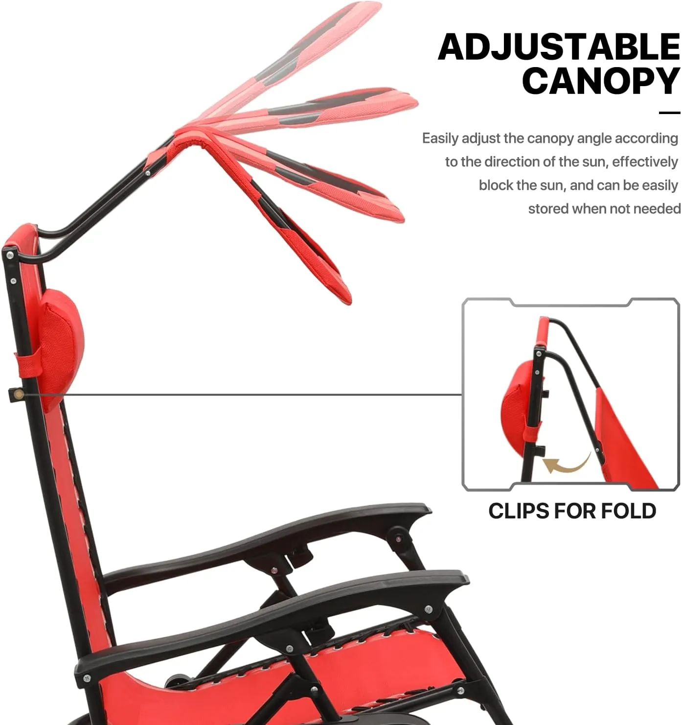 MoNiBloom Zero Gravity Chair Set of 2 with Canopy Shade, Patio Folding Anti Gravity Recliner, Foldable Outdoor Lounger with Cup Holder Tray for Beach Camping, Red