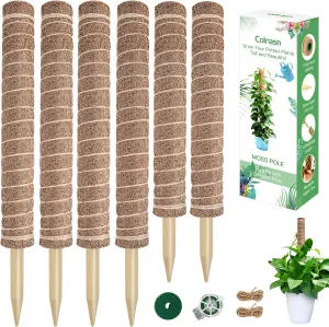 Moss Pole for Plants Monstera, Extra-Long 115 inch Moss Stick for Climbing Plants, 4 Pcs 20.5" and 2 Pcs 16.5" Coco Coir Pole for Indoor Potted Plants Grow Upwards, Totem Pole Plant Support