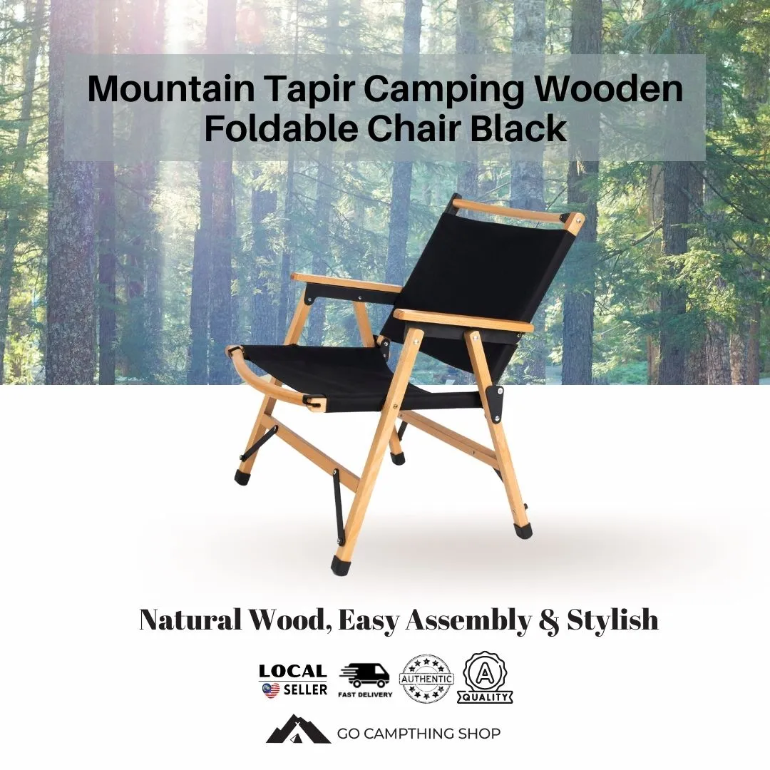 Mountain Tapir Camping Wooden Foldable Arm Chair, Black