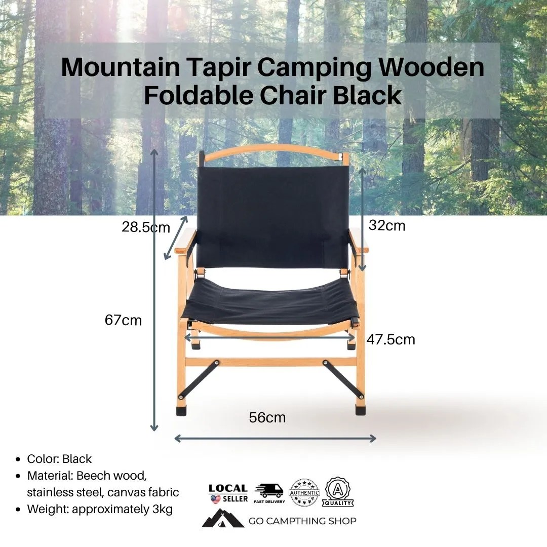 Mountain Tapir Camping Wooden Foldable Arm Chair, Black
