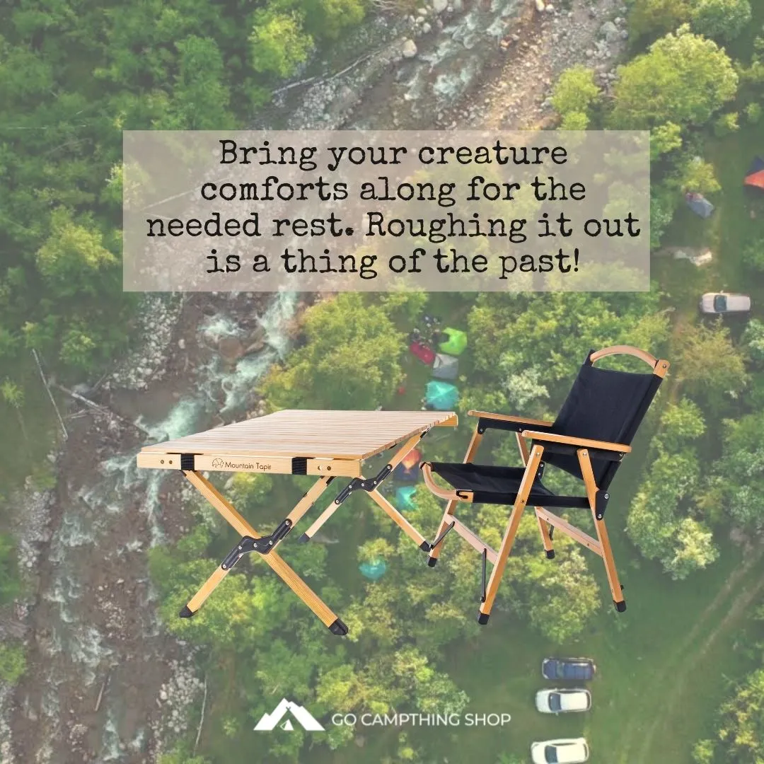 Mountain Tapir Camping Wooden Foldable Arm Chair, Black