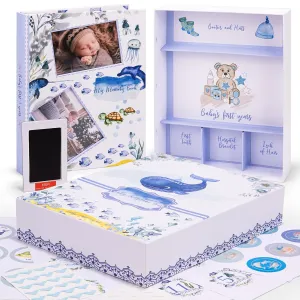 My Memory Book with Keepsake Box, Baby Milestone Stickers, Photo Corners & Footprint Kit, Under the Sea Design - Baby First Five Years