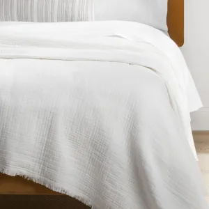 Nate Home by Nate Berkus Cotton Matelasse Blanket | with Fringe Detail, Breathable, All-Season Throw, Decoration for Bedding from mDesign - King, Pearl (Cream)