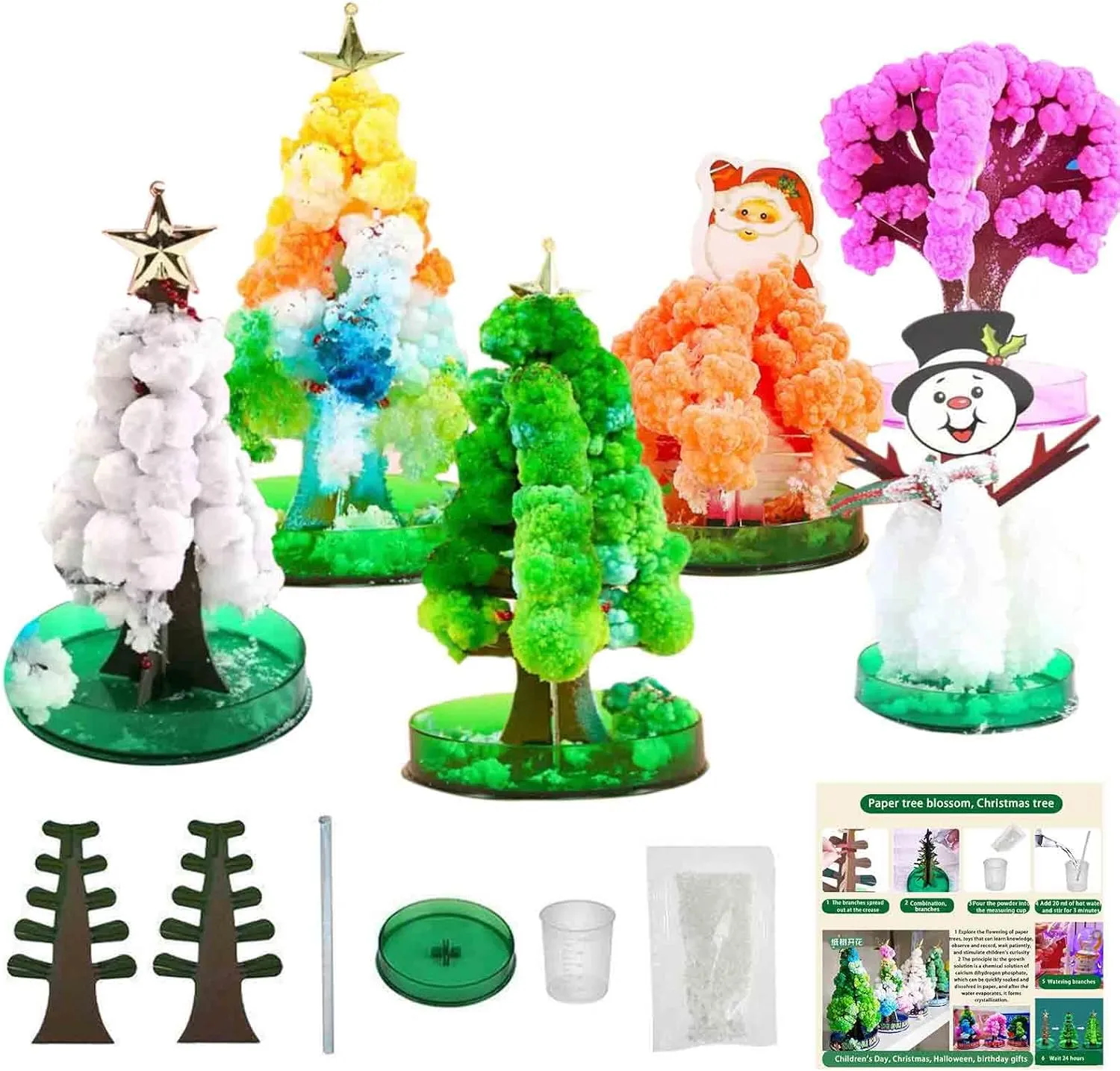 National Geographic Kids Crafts 6 Paper Trees Blooming Crystal Growing Christmas Tree Stem Magic Kit Science Kit Crystal Growing Kit Science Kits Magic Kits for Kids Age 6-8 8-12 Gifts for Boys Girls