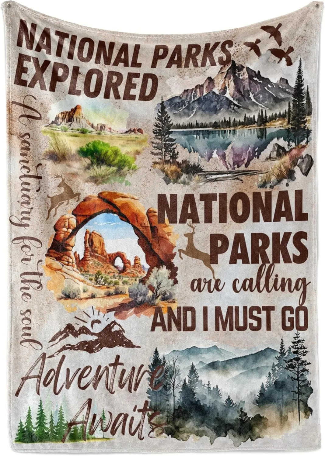 National Parks Gifts Throws for Men Women, Flannel Blanket for National Pakrs Hiking Camping Lovers Friends for Birthday, Christmas (50"x 65") - Calling