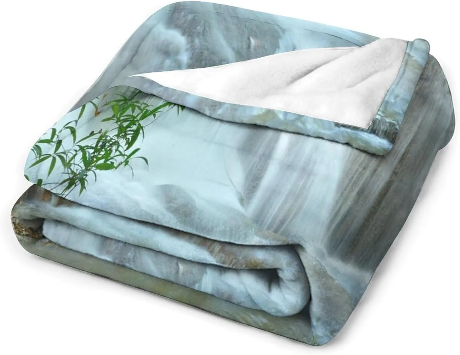 Nature Forest Landscape Throw Blanket Waterfall Bamboo Japanese Style Garden Jungle Stream Blanket for Sofa Bed Couch Chair Or Dorm 50"x60"