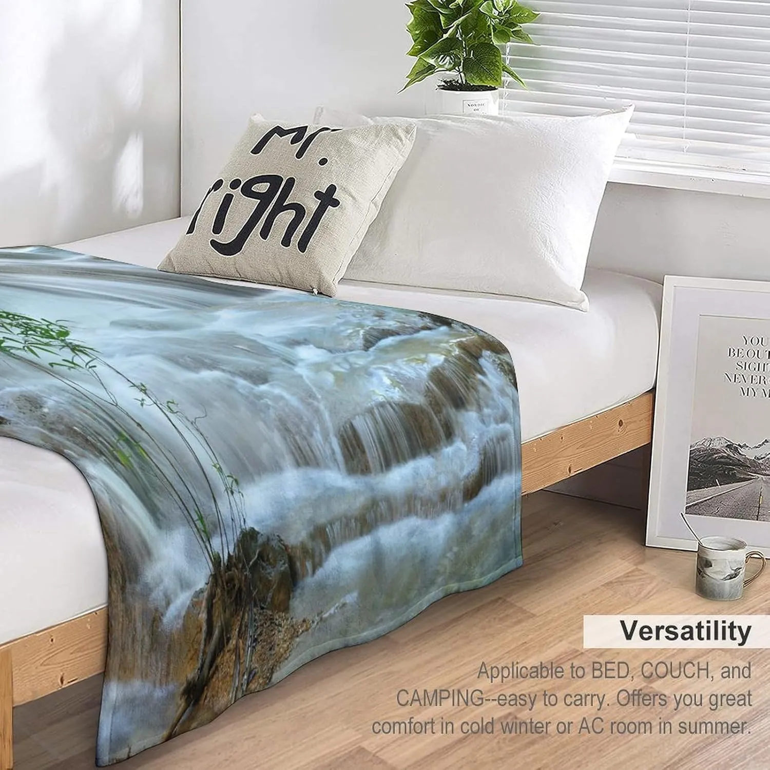 Nature Forest Landscape Throw Blanket Waterfall Bamboo Japanese Style Garden Jungle Stream Blanket for Sofa Bed Couch Chair Or Dorm 50"x60"