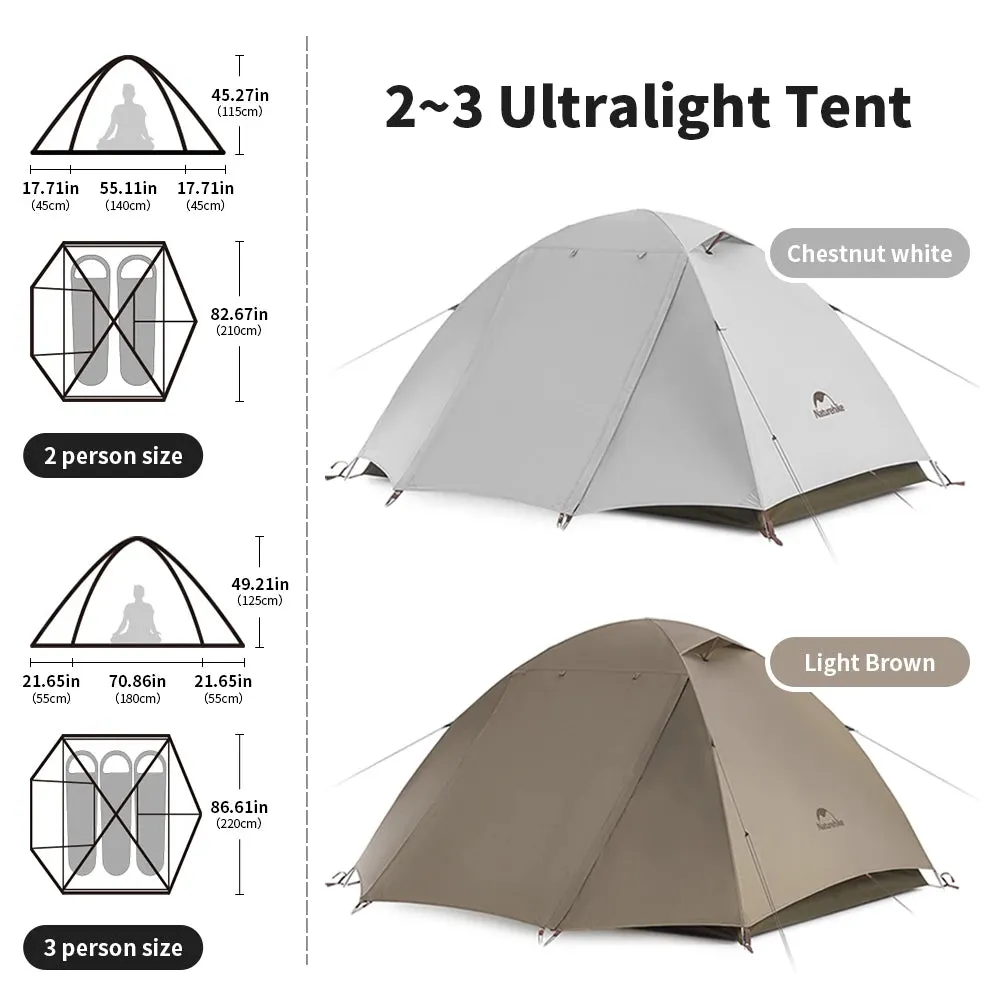 Naturehike Camping Tent 2-3 People Waterproof UPF50  Camping Tent Outdoor Ultralight Portable Hiking Trekking Sun Shelter