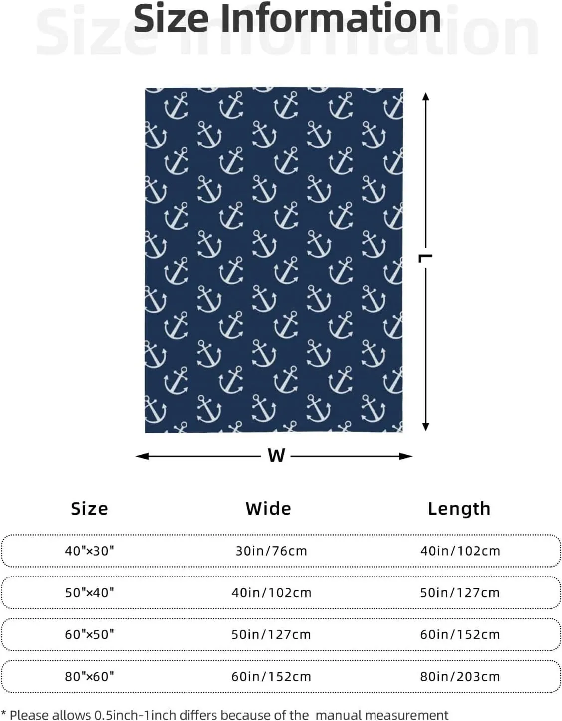 Nautical Anchor Navy Blue Bed Blanket Ultra Soft Throw Blanket All Season Warm Light Weight Cozy Plush Blankets for Home Bedroom Sofa Chair Travel, 50"X40"
