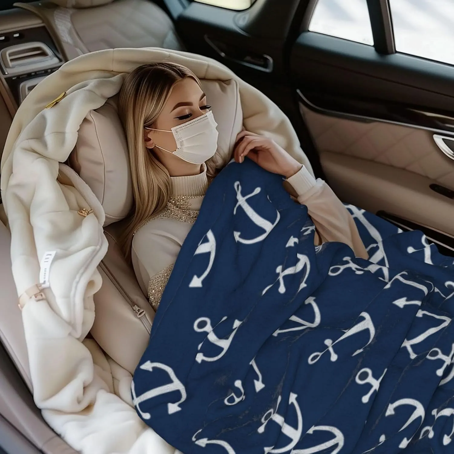 Nautical Anchor Navy Blue Bed Blanket Ultra Soft Throw Blanket All Season Warm Light Weight Cozy Plush Blankets for Home Bedroom Sofa Chair Travel, 50"X40"