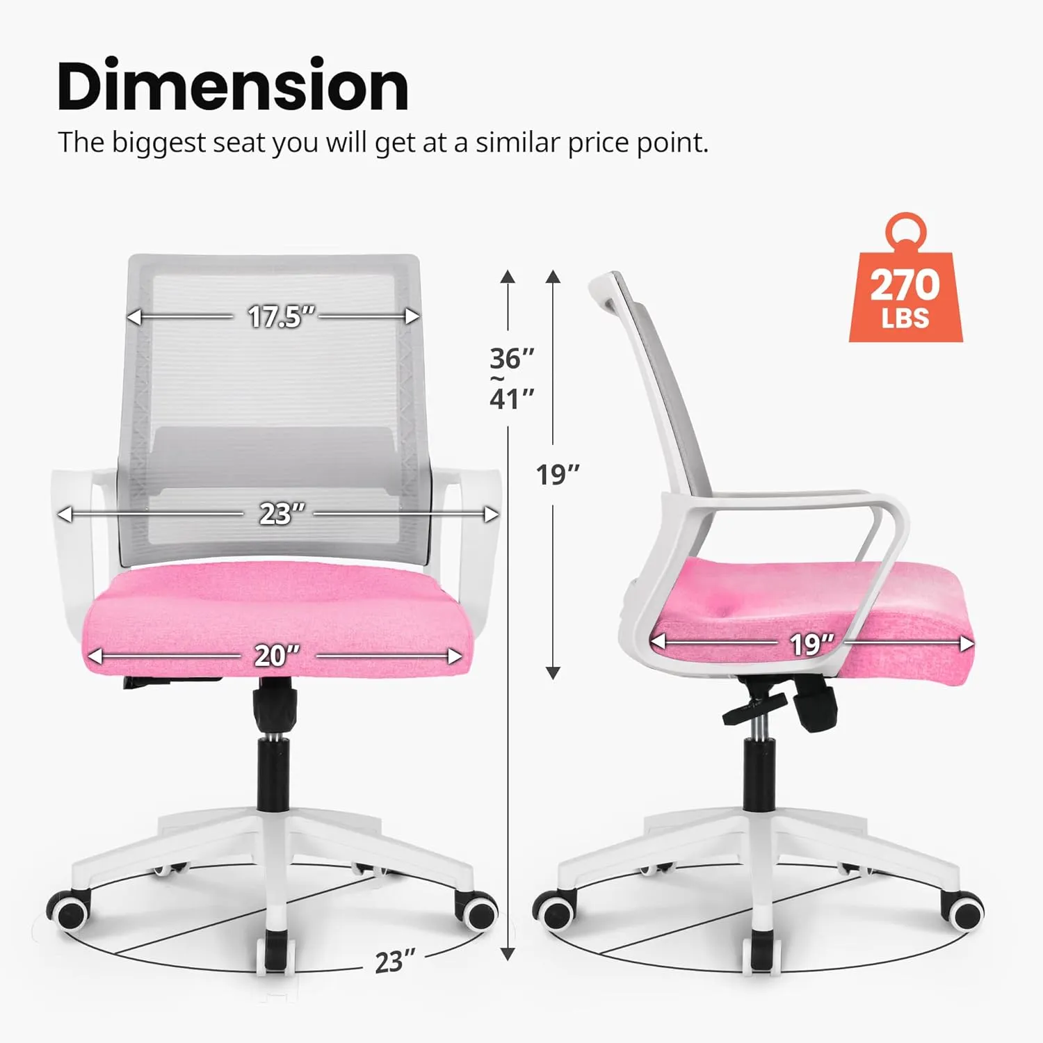 NEO CHAIR Office Chair Gaming Desk Computer Chair Ergonomic Mesh Mid Back with Wheels Lumbar Support Comfy Swivel Adjustable for Home (Pink)