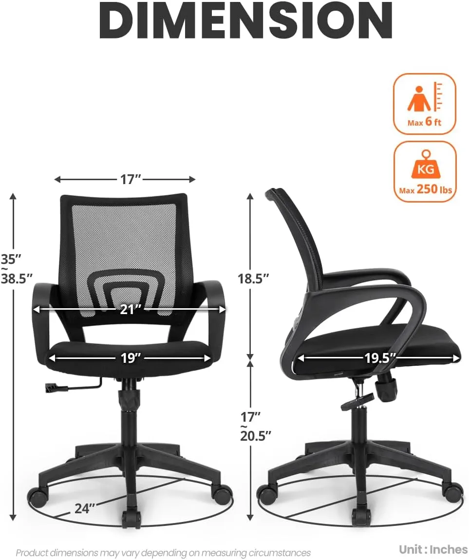 NEO CHAIR Office Desk Computer Chair Ergonomic Mesh Gaming Mid Back Seat with Comfy Lumbar Support Adjustable Height Swivel for Home Task (Black)