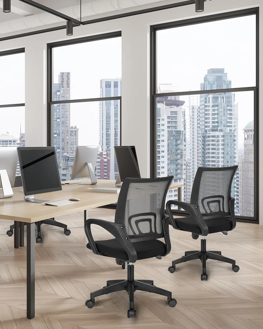 NEO CHAIR Office Desk Computer Chair Ergonomic Mesh Gaming Mid Back Seat with Comfy Lumbar Support Adjustable Height Swivel for Home Task (Black)