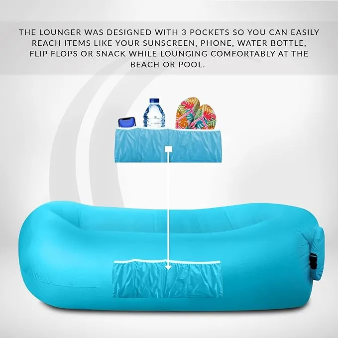 Nevlers 2 Pack Inflatable Loungers Air Sofa Couch | Perfect for Beach Chair Camping Chairs or Portable Hammock |Travel Bag Pouch, Pegs & 3 Pockets| Movie Seating & Camping Accessories Blow Up Lounger